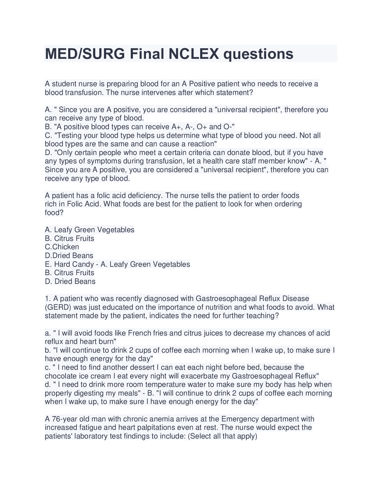 Preview image for MED/SURG Final NCLEX questions 2022